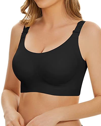 WOWENY Damen Stützender BH ohne Bügel Starker Halt Komfort Minimizer Bustier Push Up Gepolstert Vollschalen BHS Verstellbare Schultergurte Vorne[Schwarz, M] von WOWENY