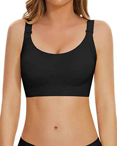 WOWENY Damen Stützender BH ohne Bügel Starker Halt Komfort Minimizer Bustier Push Up Gepolstert Vollschalen BHS Verstellbare Schultergurte Vorne[Schwarz, XL] von WOWENY