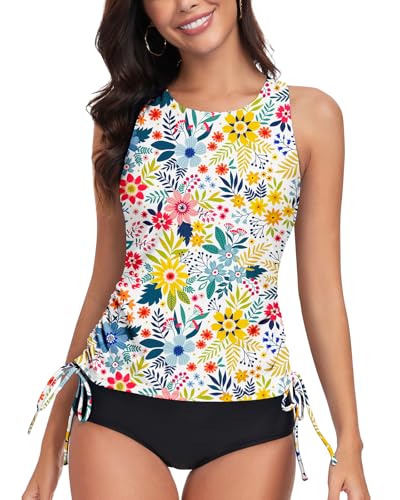 WOWENY Damen Tankini Oberteil Bikini Tank Top Bademode Crossback Strappy Swim Top Oberteil Schnell Trocknend Sommer Padded Swimsuit Shirt,RB-PA,M von WOWENY