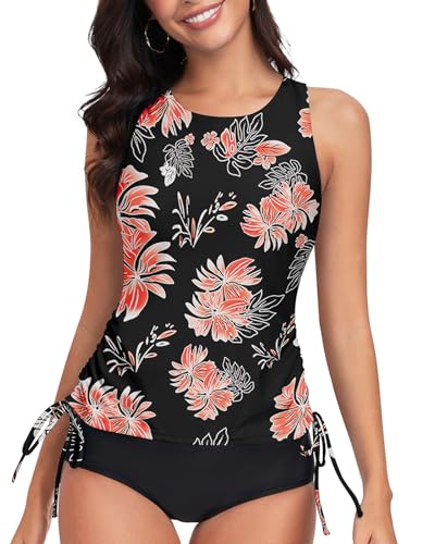 WOWENY Damen Tankini Oberteil Bikini Tank Top Bademode Crossback Strappy Swim Top Oberteil Schnell Trocknend Sommer Padded Swimsuit Shirt,RB-PP,L von WOWENY