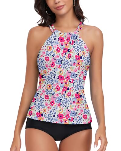 WOWENY Damen Tankini Oberteil Bikini Tank Top Bademode Crossback Strappy Swim Top Oberteil Schnell Trocknend Sommer Padded Swimsuit Shirt,XS,PB von WOWENY