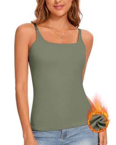 WOWENY Damen Unterhemd Thermo Trägershirt Spaghetti Top Basic Ärmellose Winter Thermohemd Warme Vest Camisole Fleece Oberteile für Alltag,Schwarz,M von WOWENY