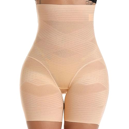 WOWENY Damen Unterhose Mit Bein Bauchweg Hose Miederhose Shapewear Miederpants Figurformende Unterwäsche Schlüpfer Hohe Taille Elastisch(Beige, XL) von WOWENY