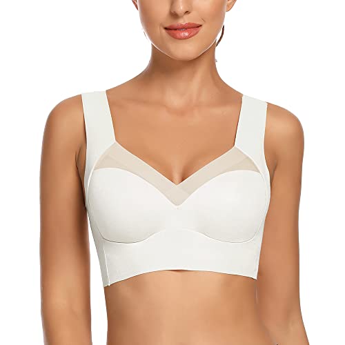 WOWENY Damen Vollschalen BH - Damen Nahtlos Spitzen BH - Komfort BHS Ohne Bügel - Zero Feel Bralette für Frauen, Weich und Bequem, Klassische Bustier Damen BH Modern Feeling (Weiß, 3XL) von WOWENY