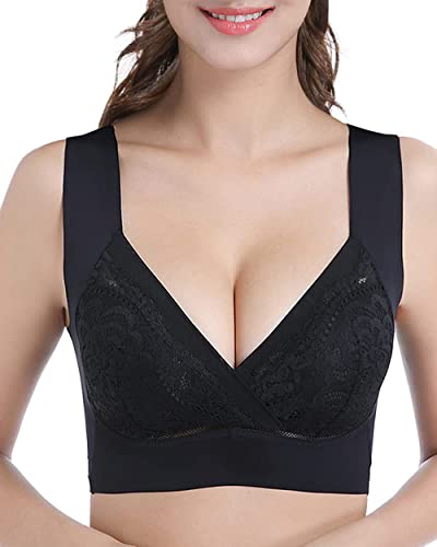 WOWENY Damen Vollschalen BH - Damen Nahtlos Spitzen BH - Komfort BHS Ohne Bügel - Zero Feel Bralette für Frauen, Weich und Bequem, Klassische Bustier Damen BH Modern Feeling (Z-Schwarz-1, L) von WOWENY