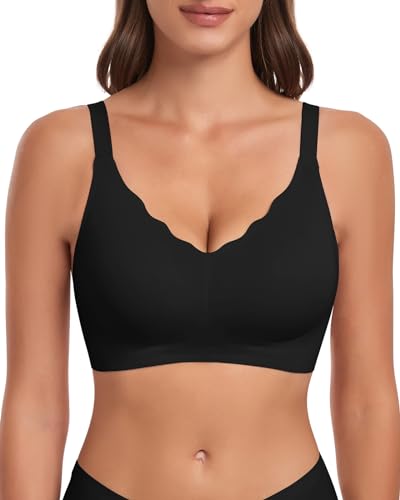 WOWENY Gepolstert Damen BH Ohne Bügel Push-Up Bügelloser Bustier Bralette Soft Komfort Unsichtbarer Seamless BHS 1-Schwarz S von WOWENY