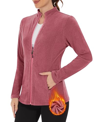 WOWENY Fleecejacke Damen Warm Gefüttert Sweatshirt mit Stehkragen und Full Zip Fleece Sweatjacke Leichte Antistatische Für Winter Outdoor Laufen Wandern Und Freizeit[Rosa,L] von WOWENY