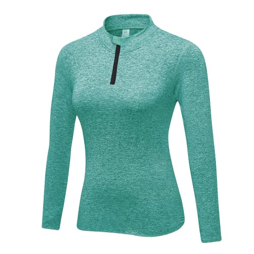 WOWENY Fleecepullover Damen 1/4 Zip Funktionsshirt Fleece warm Laufshirt Langarm mit Stehkragen, Atmungsaktive Langarmshirt Sportshirt Fitness Shirt Hoodies Outdoor Winter, Gruen S von WOWENY