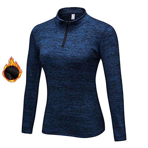 WOWENY Fleecepullover Damen 1/4 Zip Funktionsshirt Fleece warm Laufshirt Langarm mit Stehkragen, Atmungsaktive Langarmshirt Sportshirt Fitness Shirt Hoodies Outdoor Winter von WOWENY