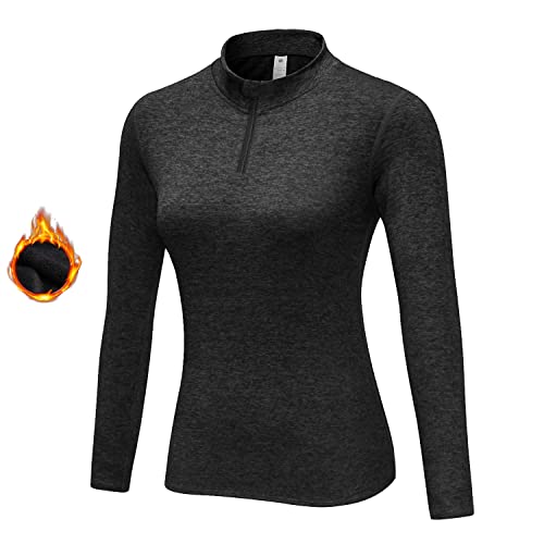 WOWENY Fleecepullover Damen 1/4 Zip Funktionsshirt Fleece warm Laufshirt Langarm mit Stehkragen, Atmungsaktive Langarmshirt Sportshirt Fitness Shirt Hoodies Outdoor Winter von WOWENY