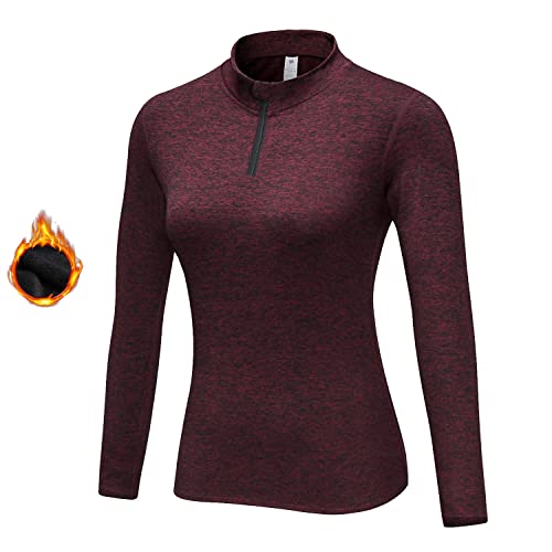 WOWENY Fleecepullover Damen 1/4 Zip Funktionsshirt Fleece warm Laufshirt Langarm mit Stehkragen, Atmungsaktive Langarmshirt Sportshirt Fitness Shirt Hoodies Outdoor Winter von WOWENY