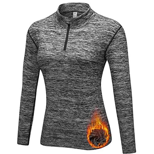WOWENY Funktionsshirt Damen Langarm Laufshirt Winter Thermooberteil Sweatshirt Damen Ohne Kapuze Langarmshirt Sportshirt Fitness 1/4 Zip Wandershirt Atmungsaktiv U-Hanf schwarz M von WOWENY