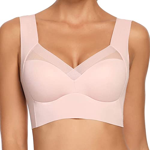 WOWENY BH Damen Ohne Bügel Schlaf Bustier Push up Damen Spitze Bralette T Shirt BH Schalen BHS Bügelloser Still Klassischer BH Top Bralette Komfort Weicher Seamless Rosa S von WOWENY