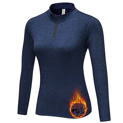 WOWENY Laufshirt Damen Langarm Winter mit 1/4 Reißverschluss -Thermo Shirt Fleecejacke Damen Lang Sweatshirt Damen Ohne Kapuze Running T-Shirt Sport Top von WOWENY