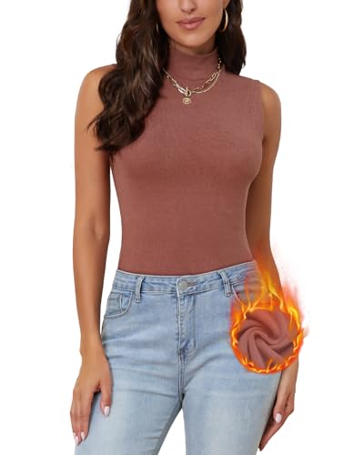 WOWENY Micro Fleece Rollkragenshirt Damen Rollkragenpullover Ärmelloses Warm Unterziehshirt Thermo Shirts Unterhemd Turtleneck Tank Top Winter Elegant Basic Oberteil Bohnen Paste XL von WOWENY