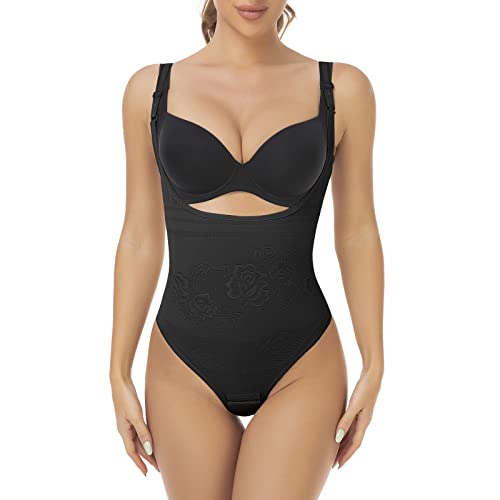 WOWENY Miederbody stark formend Taillenformer Shapewear Damen Body Shapewear Damen bauchweg stark formend Backless Body Shaper Bodysuit sexy,Schwarz,XXL von WOWENY