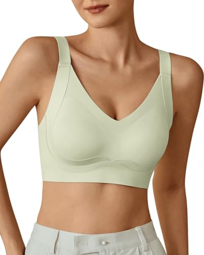 WOWENY Nahtlos BH Damen Ohne Bügel Stützender BH Bügelloser Bustier Gepolstert Bequem Bralette Weicher Tshirt Schlaf Minimizer BHS[Grün, 4XL] von WOWENY