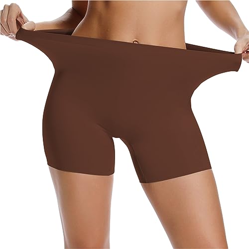 WOWENY Nahtlos Damen Boxershorts Unterhosen mit Bein Atmungsaktiv Mittler Hohe Taille Frauen Elastisch Unterwäsche Tailenslips Höschen(Braun, L) von WOWENY