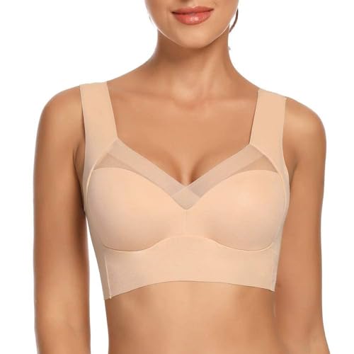 WOWENY Plunge Bralettes for Women Padded Lace Longline Bra Camisoles Deep V Neck Wireless Crop Top (Beige, X-Large) von WOWENY