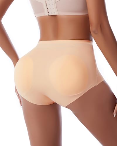 WOWENY Po Push Up Slip Damen Nahtlose Butt Lifter Shapewear Bauchweg Gepolsterte Po Heber Unterwäsche mit Abnehmbare Polster Miederslips Höschen(Beige, L) von WOWENY