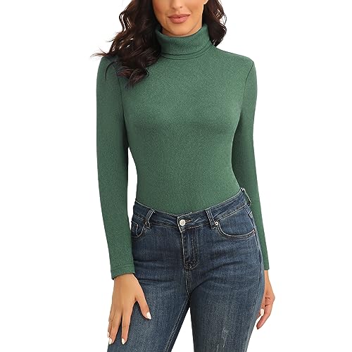 WOWENY Rolli Damen Langarm Warm Thermo Oberteil Winter Rollkragenpullover Elegant Stehkragen Fleece Shirt Extra Warme Dralon Unterhemd Bequem Leicht(Grün, L) von WOWENY