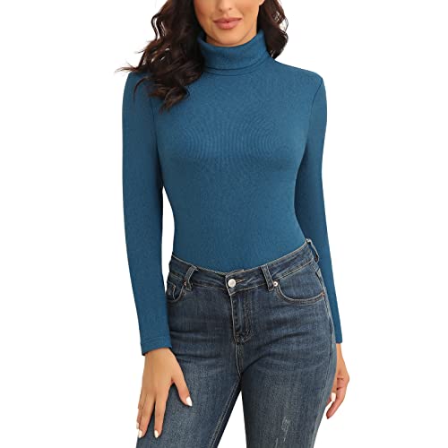 WOWENY Rollkragenpullover Damen Blau Warm Basic Stehkragen Pullover Thermo Oberteil Sweater Elegant Langarmshirt Rolli Langarm für Winter Herbst(Blau, L) von WOWENY