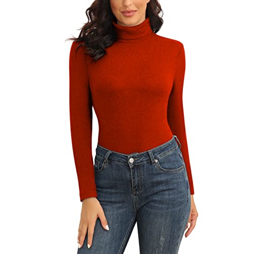 WOWENY Rollkragenpullover Damen Rot Warm Basic Stehkragen Pullover Thermo Oberteil Sweater Elegant Langarmshirt Rolli Langarm für Winter Herbst(Rot, L) von WOWENY