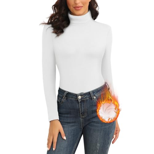 WOWENY Rollkragenpullover Damen Weiß Warm Basic Stehkragen Pullover Thermo Oberteil Sweater Elegant Langarmshirt Rolli Langarm für Winter Herbst(Weiss, L) von WOWENY