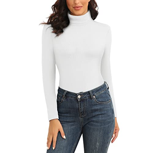 WOWENY Rollkragenpullover Damen Weiß Warm Basic Stehkragen Pullover Thermo Oberteil Sweater Elegant Langarmshirt Rolli Langarm für Winter Herbst(Weiss, XL) von WOWENY