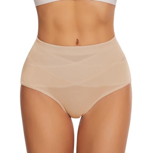 WOWENY Shapewear Damen Bauchweg Unterhose Figurformende Taillenslip Unterbauch Weg Slip Mittlere Taille Miederslips Stark Formend[Beige, S] von WOWENY