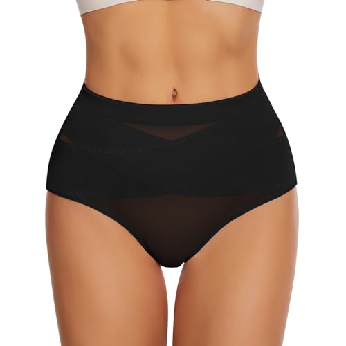 WOWENY Shapewear Damen Bauchweg Unterhose Figurformende Taillenslip Unterbauch Weg Slip Mittlere Taille Miederslips Stark Formend[Schwarz, von WOWENY
