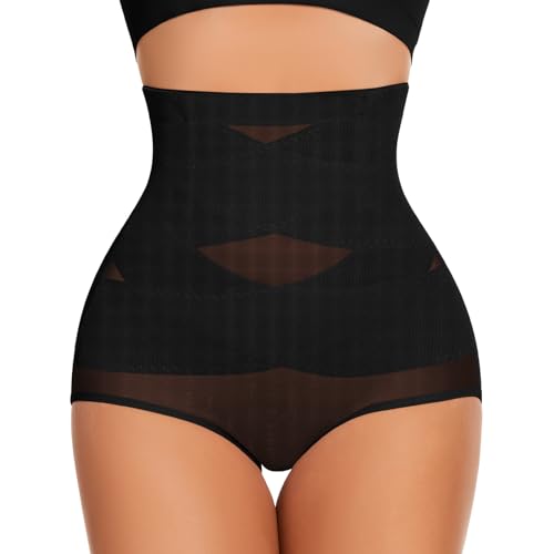 WOWENY Shapewear Damen Bauchweg Unterhose Hohe Taille Figurformende Unterwäsche Slip Butt Lifter Atmungsaktive Miederslips Schlüpfer Stark Formend (Schwarz,M) von WOWENY