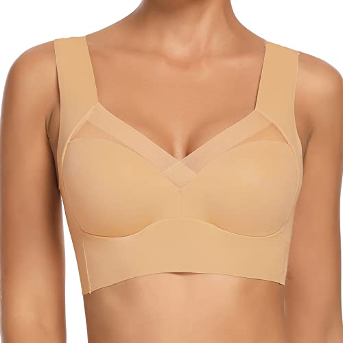 WOWENY Soft BH Ohne Bügel Vollschalen BH Damen Ohne Bügel mit Breiten Träger Schlaf Bustier Bralette Damen Komfort Weicher Klassischer BH Unterwäsche Braun L von WOWENY