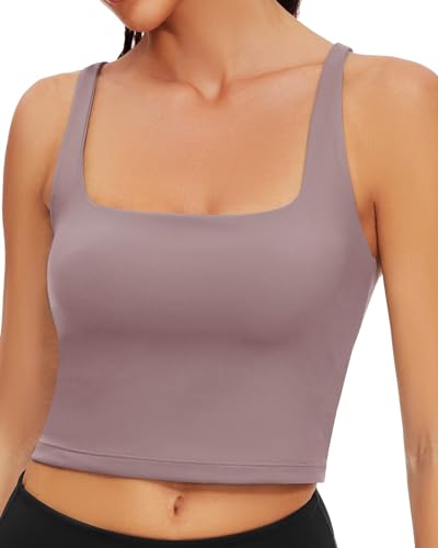 WOWENY Sport Top mit Integriertem BH Damen Ohne Bügel Yoga BH Crop Top Unterhemd Push up Corset Tank Top Sexy Oberteil Damen Bauchfreies Sommer Lila S von WOWENY