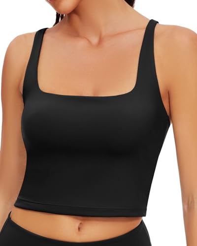 WOWENY Sport Top mit Integriertem BH Damen Ohne Bügel Yoga BH Crop Top Unterhemd Push up Corset Tank Top Sexy Oberteil Damen Bauchfreies Sommer Schwarz L von WOWENY