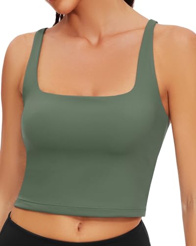 WOWENY Sport Top mit Integriertem BH Damen Ohne Bügel Yoga BH Crop Top Unterhemd Push up Corset Tank Top Sexy Oberteil Damen Bauchfreies Sommer Grün M von WOWENY