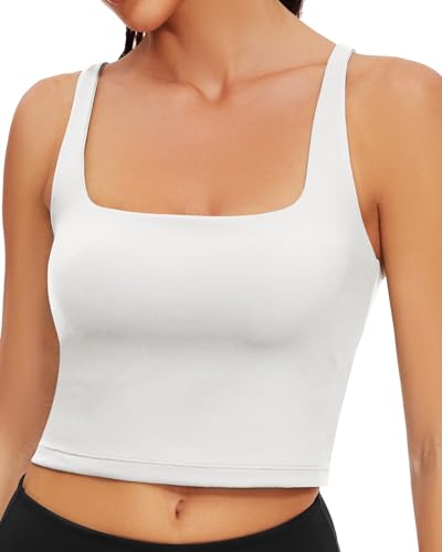 WOWENY Sport Top mit Integriertem BH Damen Ohne Bügel Yoga BH Crop Top Unterhemd Push up Corset Tank Top Sexy Oberteil Damen Bauchfreies Sommer Weiß XL von WOWENY