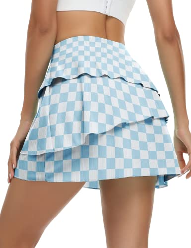 WOWENY Tennisrock Damen Golf Skort Mit Hose, Rock Damen Sommer kurz Sportrock Mit Hose, Faltenrock Laufrock Minirock Mit Shorts Sport Skirt Für Fitness Workout Running Hockey (Hellblau, XL) von WOWENY