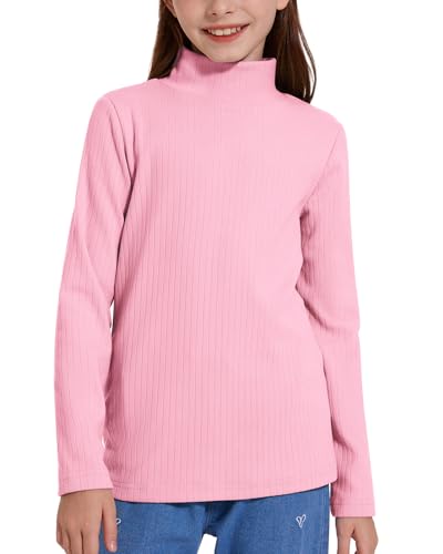 WOWENY Thermo Rollkragenshirt Kinder Unterhemd Jungen Fleece Oberteil Warm Gerippt Rollkragenpullover Mädchen Thermoshirt Langarm für Winter 5-14 Jahre(Rosa,128-134) von WOWENY