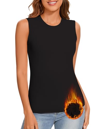 WOWENY Thermo Unterhemd Damen Ärmellos Oberteil Warm Tank Top Fleece Rundhals Thermohemd Thermounterwäsche Thermoshirt Base Layer Winter(Schwarz, S) von WOWENY