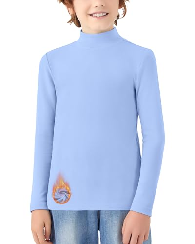 WOWENY Thermoshirt Kinder Langarm Thermo Unterhemd Warm Unisex Rollkragenpullover Mädchen Rollkragenshirt Jungen Winter Ski (Blau, 9-10 Jahre) von WOWENY