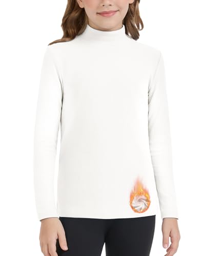 WOWENY Thermoshirt Kinder Langarm Thermo Unterhemd Warm Unisex Rollkragenpullover Mädchen Rollkragenshirt Jungen Winter Ski (Weiß, 13-14 Jahre) von WOWENY
