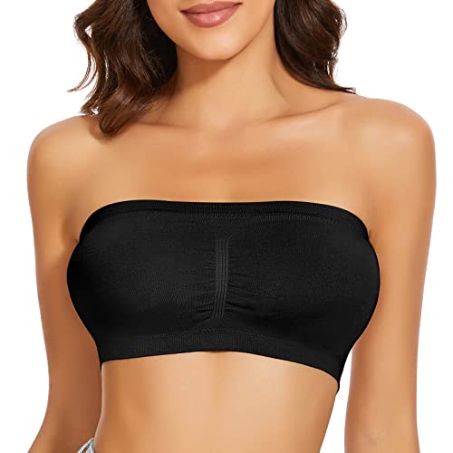 WOWENY Trägerloser BH Ohne Bügel Seamless BH Damen Ohne Träger Strapless Bra Trägerlosers Top Bandeau Top Damen Unsichtbarer 1 Stücke Schwarz XL von WOWENY