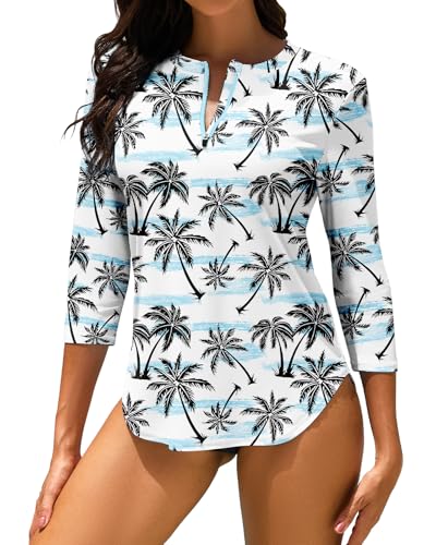 WOWENY UV Shirt Damen Schwimmshirt 3/4 Arm Rashguard mit 1/4 Zip UPF 50+ UV Schutz Schnelltrocknend Badeshirt für Wassersport Surf Strand von WOWENY