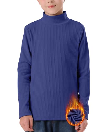 WOWENY Unisex Kinder Langarmshirt Thermounterwäsche Rollkragen Basic Gerippte T-Shirt Unterhemd Oberteil Winter Unterwäsche für Jungen und Mädchen,Blau,128 von WOWENY