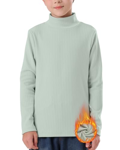 WOWENY Unisex Kinder Langarmshirt Thermounterwäsche Rollkragen Basic Gerippte T-Shirt Unterhemd Oberteil Winter Unterwäsche für Jungen und Mädchen,Hellgrün,140 von WOWENY