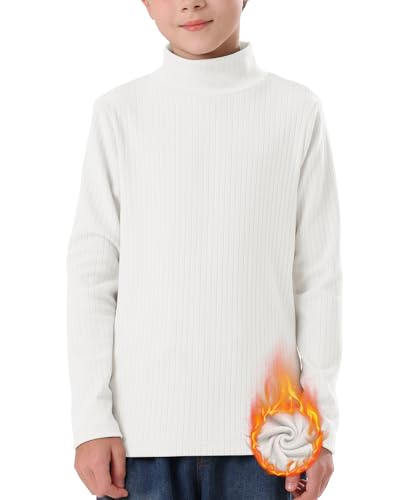 WOWENY Unisex Kinder Langarmshirt Thermounterwäsche Rollkragen Basic Gerippte T-Shirt Unterhemd Oberteil Winter Unterwäsche für Jungen und Mädchen,Weiß,140 von WOWENY