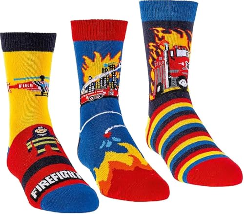 WOWERAT COMPUTER- KINDER- SÖCKCHEN „Feuerwehr“, 3er BÜNDEL (Gr.35-38, FEUERWEHR) von WOWERAT