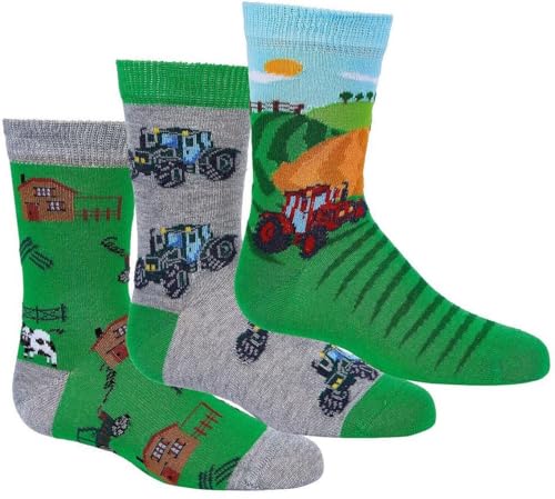 WOWERAT COMPUTER- KINDER- SÖCKCHEN „Traktor“, 3er BÜNDEL (Gr.35-38, TRAKTOR) von WOWERAT