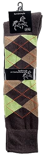 WOWERAT Reit-Kniestrümpfe mit Polstersohle für Kinder, Teenager, Damen und Herren 2er -Bündel (Gr.35-38, braun mit grün) von WOWERAT